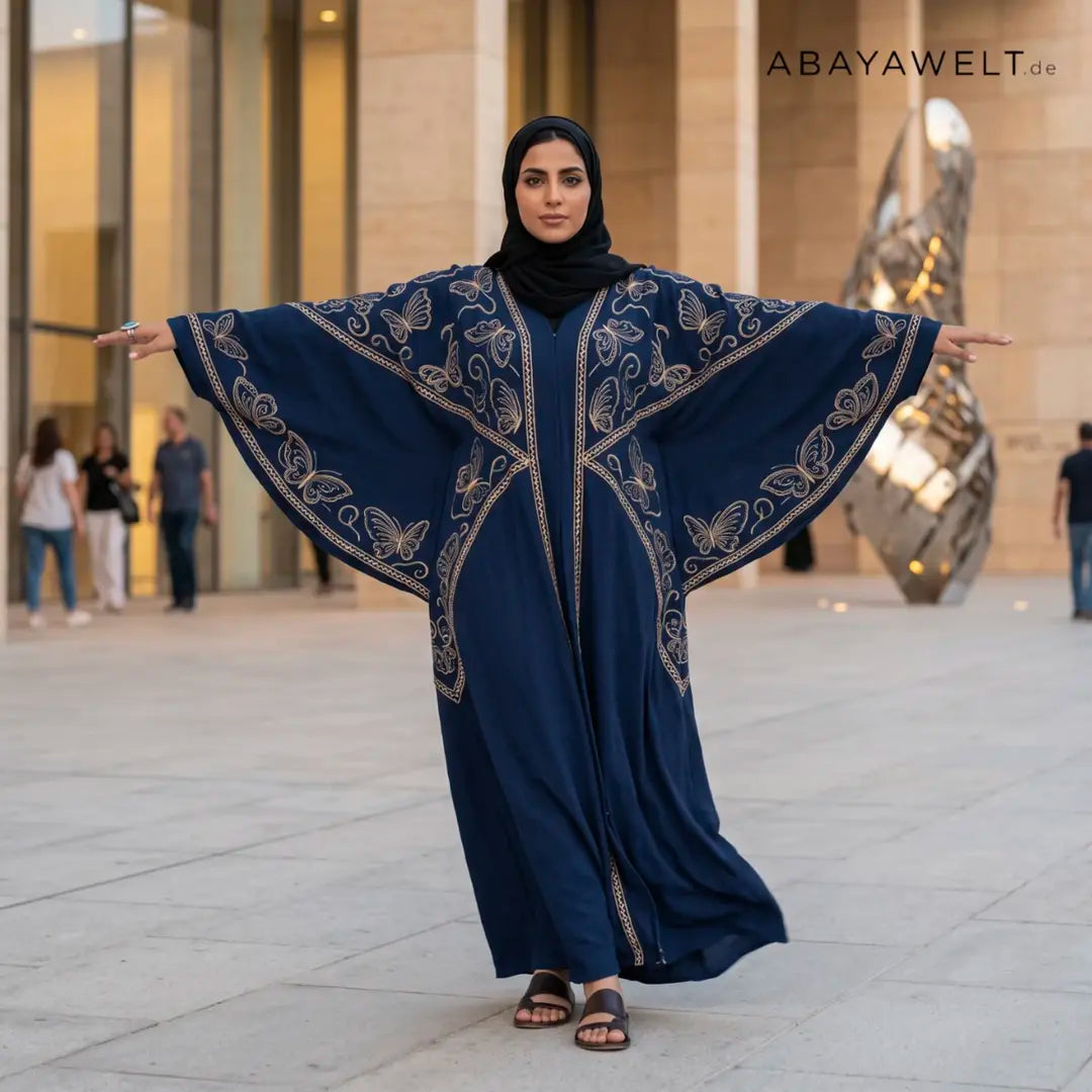 Butterfly Abaya in Blau mit weitem Schmetterlingsschnitt