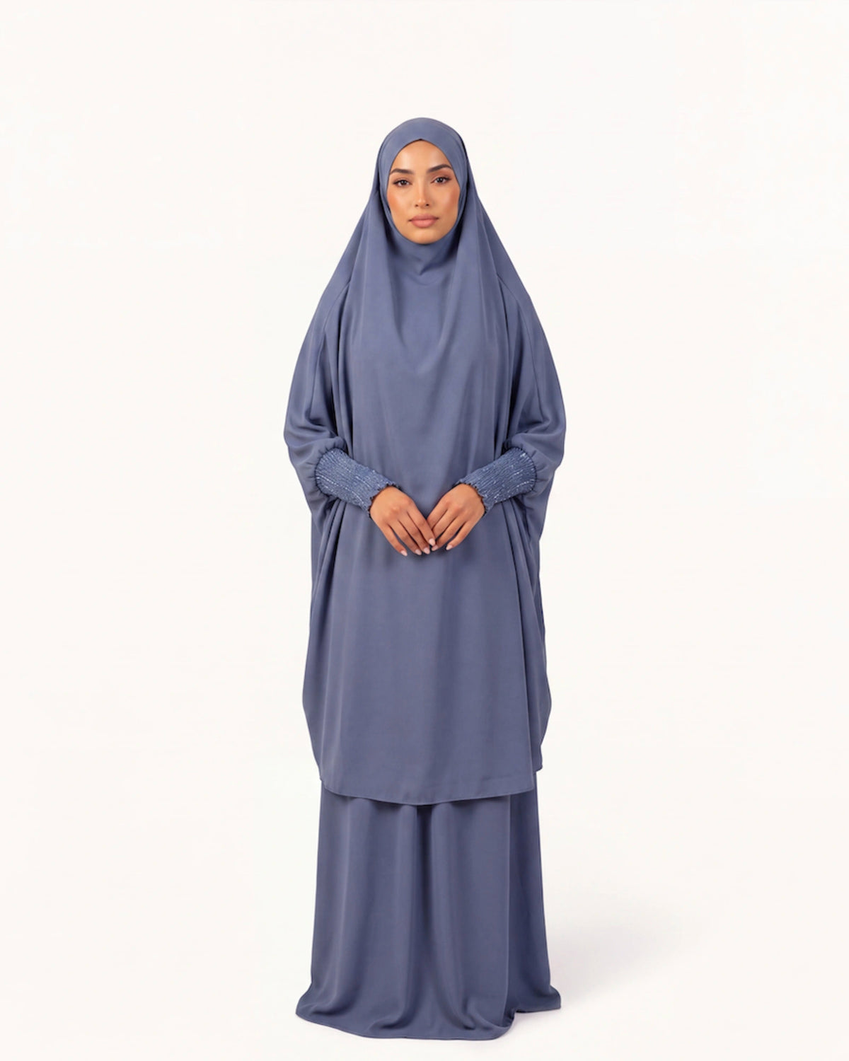 Huda Khimar Prayer Set in Grau – weites Gebetsset mit Khimar und langem Rock
