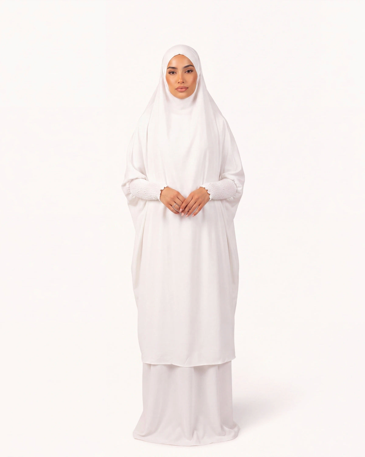 Huda Khimar Prayer Set in Weiß – langes Gebetsset mit Khimar und Rock