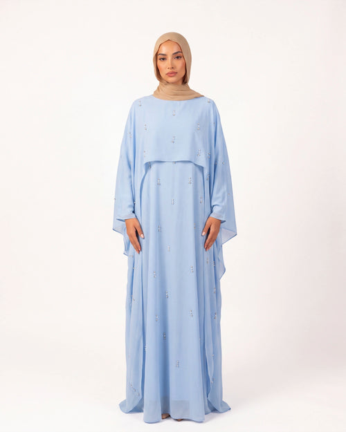 Layla Pearl Set in Blau – zweiteiliges Abaya Set mit dezenten Perlendetails