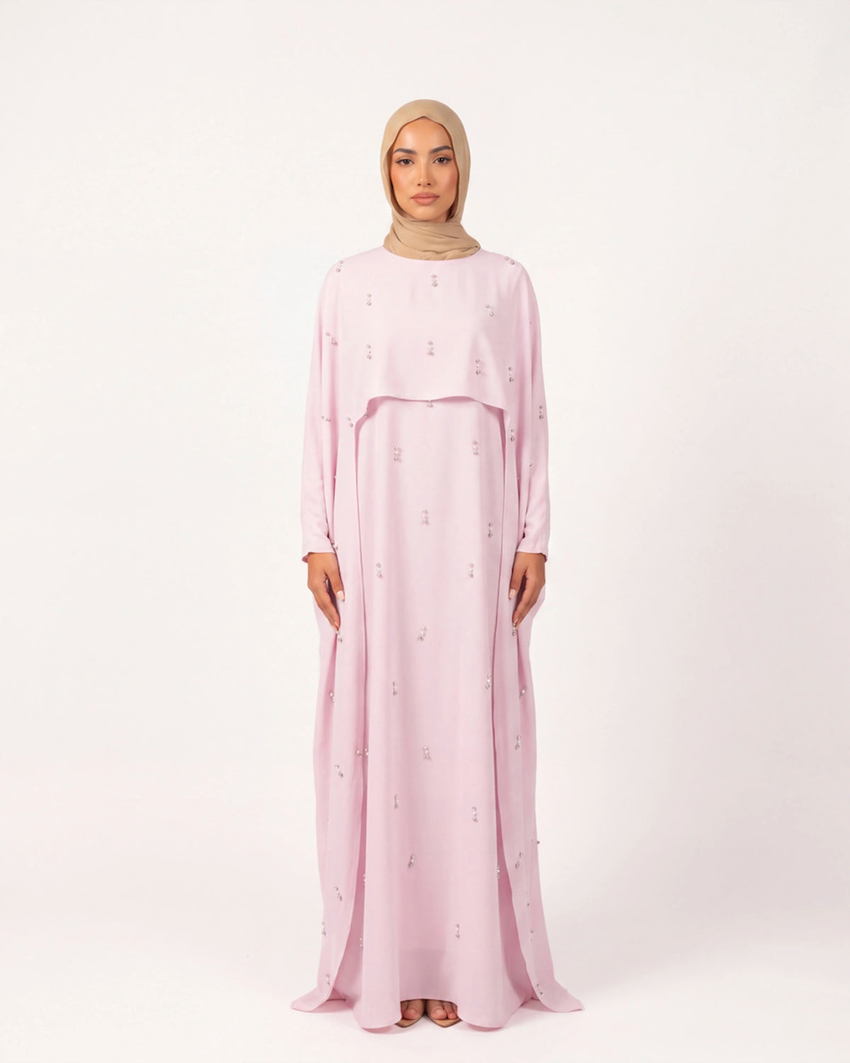 Layla Pearl Set in Rosa – elegantes Abaya Set mit feinen Perlenverzierungen