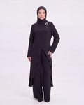 Noura Layered Set in Schwarz – elegantes 2-teiliges Set mit asymmetrischem Oberteil und weiter Hose