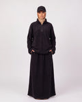 Noura Zip Set in Schwarz – bequemes 2-teiliges Modest Set mit Half-Zip Oberteil und langem Rock
