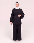 Safa Linen Set in Schwarz – elegantes 2-teiliges Modest Set mit Tunika und weiter Hose